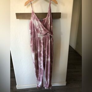 J for Justify|Pink tie dye soft jersey knit sleeveless jumpsuit with pockets•XL